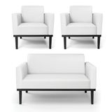 Conjunto 2 Poltronas E 1 Namoradeira Decorativa Pés Fixo Em Madeira Preto Pu Branco