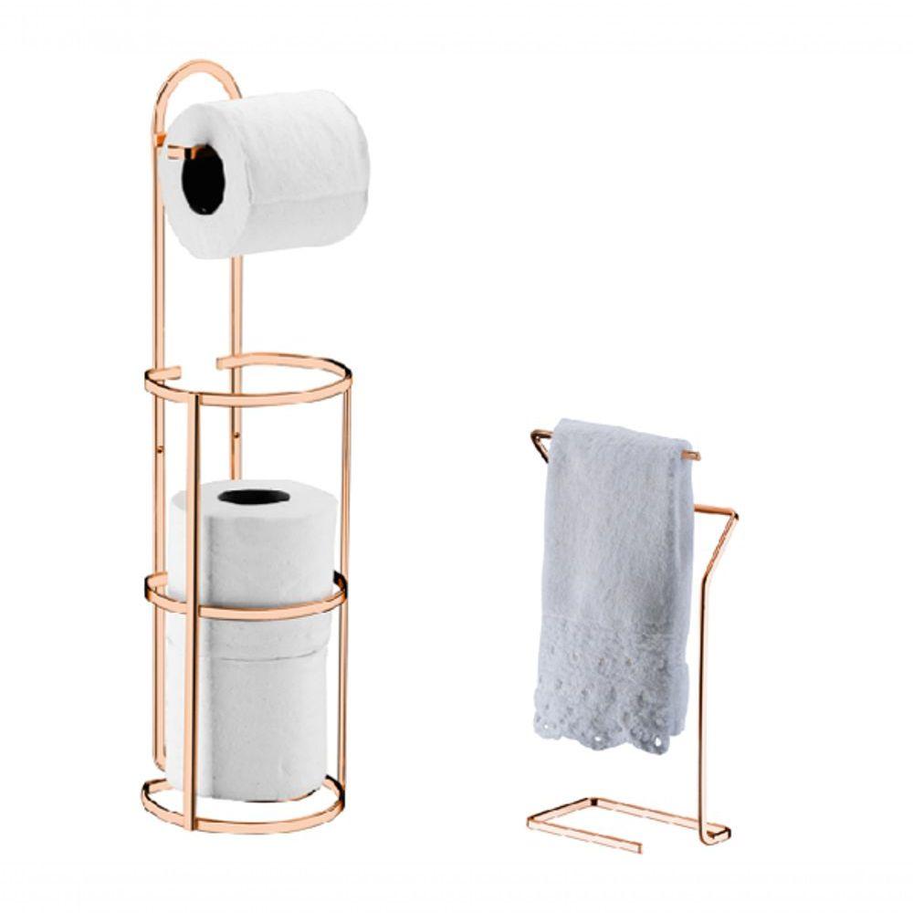 Banheiro Lavabo Rose Gold 02 Peças Porta Toalha Bancada