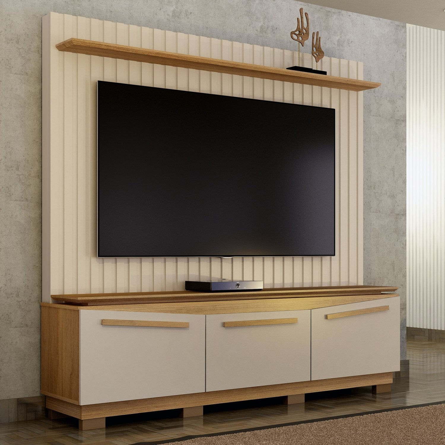 Home Theater 3 Portas Painel Ripado Montreal Off White/cinamomo