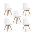 Kit C-5 Cadeiras Leda ? Charles Eames Saarinen Wood Com Almofada Branca