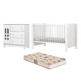 Dormitório Infantil Carolina Baby Berço Americano Com Colchão Mini Cama 2 Em 1 E Cômoda Para Quarto Bebê Helena Branco