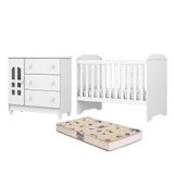 Dormitório Infantil Carolina Baby Berço Americano Com Colchão Mini Cama 3 Em 1 E Cômoda Para Quarto