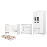 Dormitório Infantil Completo Carolina Baby Berço Americano Com Colchão Mini Cama 3 Em 1 Para Quarto Bebê Helena Branco