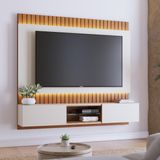 Painel Home Suspenso Com Led Para Tv&#39;s 70&quot; Búzios - Off White Matte / Freijó