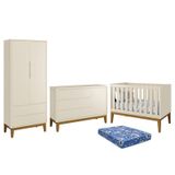 Dormitório Infantil Classic 2 Portas, Cômoda 1 Porta, Berço Areia Fosco Com Pés Amadeirado E Colchão - Reller Móveis