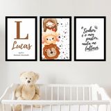 Kit Quadro Infantil Personalizado Envie O Nome1 20x30 3 Pçs Titulos Moldura Preta