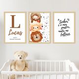 Kit Quadro Infantil Personalizado Envie O Nome1 20x30 3 Pçs Titulos Moldura Rústica