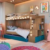 Cama Treliche Infantil Solteiro Com Cama Auxiliar E Escada Aveiro Oak Azul Redford Jm Móveis