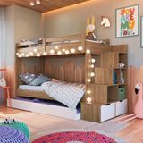 Cama Treliche Infantil Solteiro Com Cama Auxiliar E Escada Aveiro Oak Branco Redford Jm Móveis