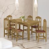 Conjunto Mesa Com 6 Cadeiras Madeira Maciça Estofado Corino Marrom 160cm Nogueira Amelia Shop Jm