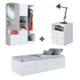 Quarto Integrado Com Cômoda E Armário Branco Winifred Shop Jm