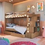 Cama Beliche Infantojuvenil Solteiro Com 05 Nichos E 02 Gavetões 231cm Aveiro Oak Decker Jm Móveis