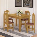 Conjunto Mesa Com 4 Cadeiras Madeira Maciça Estofado Corino 120cm Marrom Amelia Shop Jm