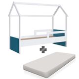 Cama Casinha Montessori Com Colchão Solteiro Branco Azul Secreto Sorriso Jm Móveis