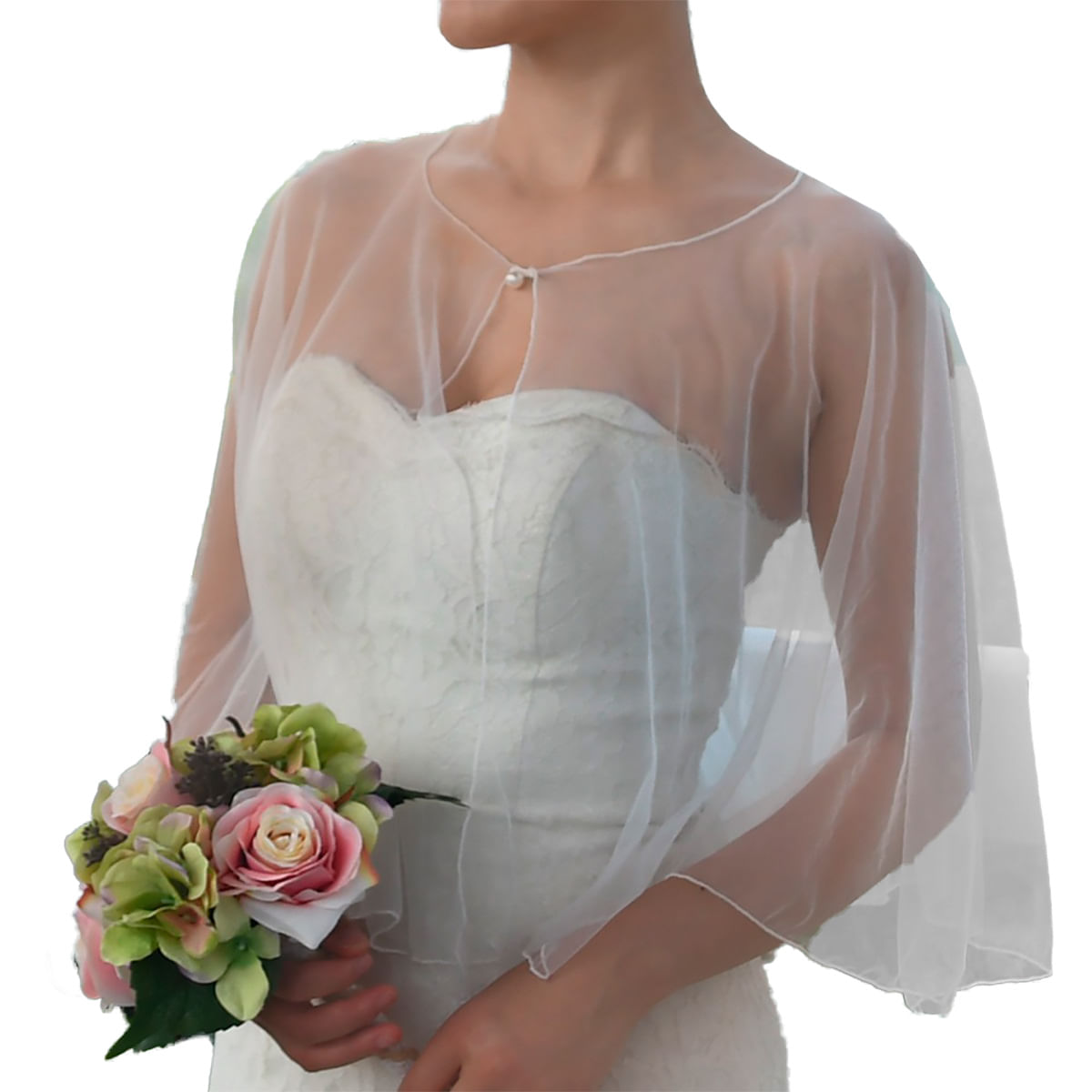 Bolero Xale Tule Chiffon Manta Noivas Madrinhas Festa Branco - Branco