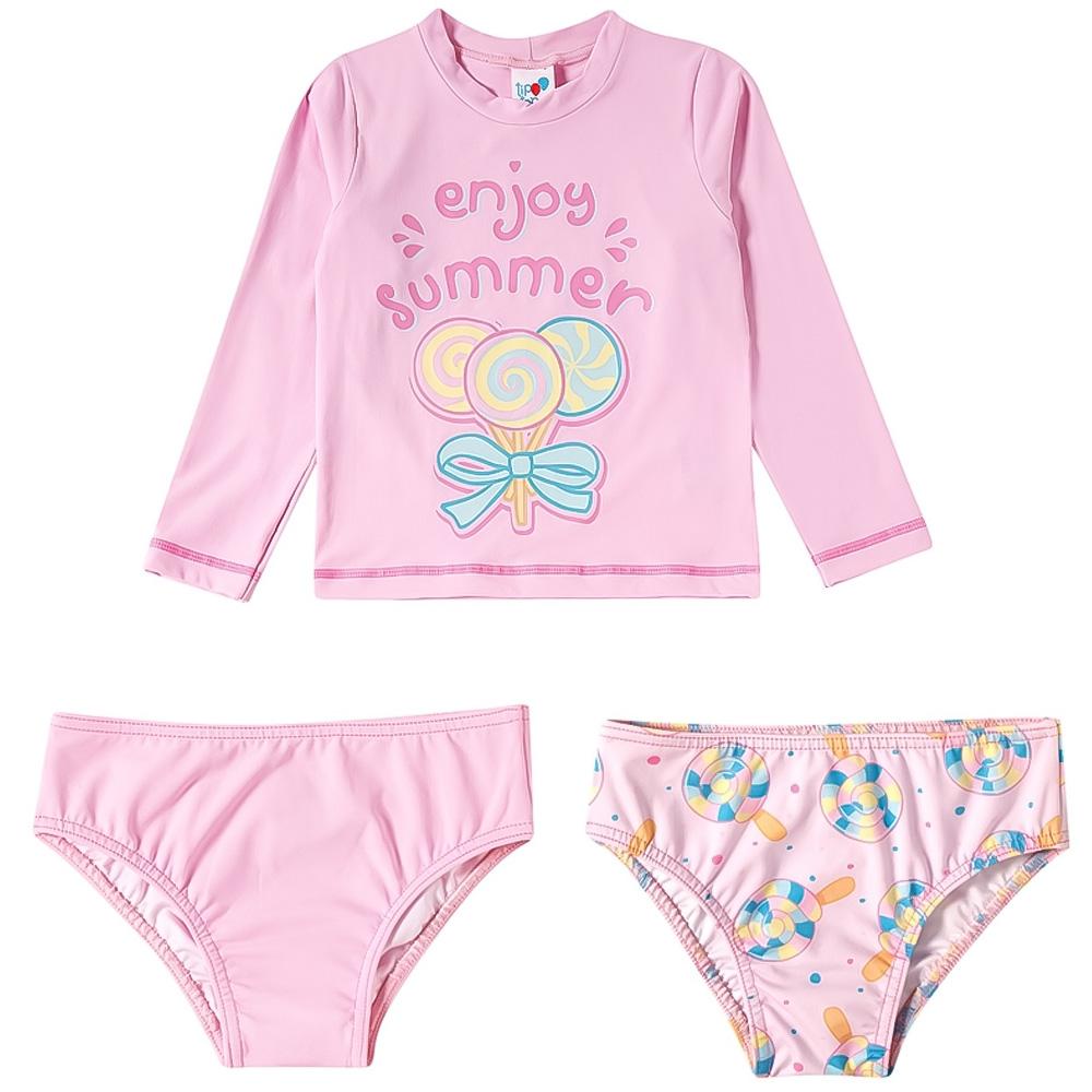 Kit Praia Kids Camiseta + 2 Calcinhas Tip Top Rosa Claro 3535146 - 08