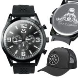 Relogio Masculino Aço Silicone Ajustavel + Bone Presente Redinha Trucker Qualidade Premium