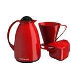 Kit Café Prático Vermelho Açucareira Filtro Garrafa Térmica