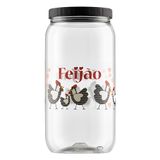 Pote Plástico Feijão Tampa Preta Estampa Galinha 2700ml