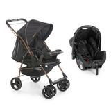 Travel System Galzerano Carrinho De Bebê Milano Reversível Ii Com Bebê Conforto Grid Preto Com Cobre