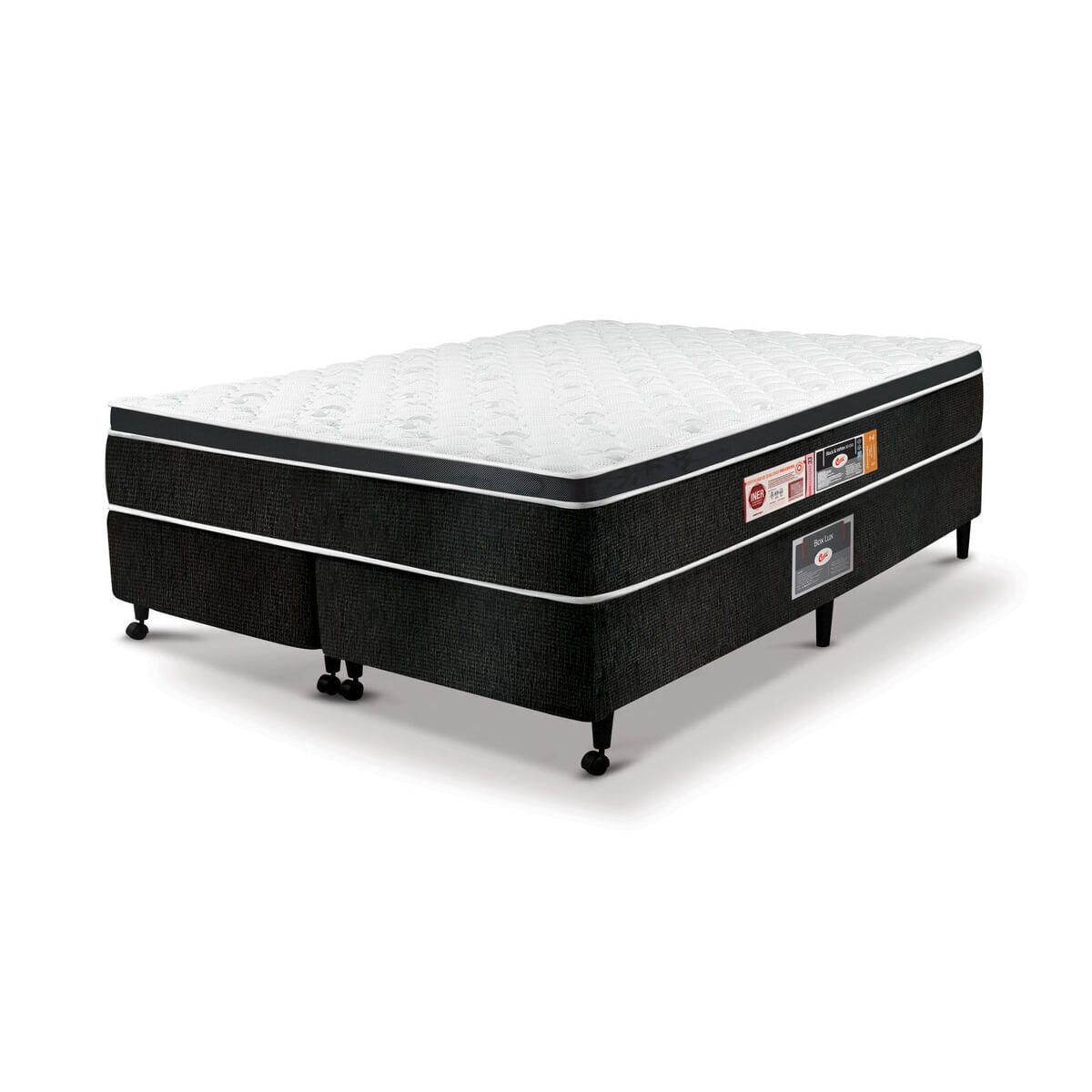 Cama Box King Castor Black E White Air One Face D33 193x203x50 + Box Castor