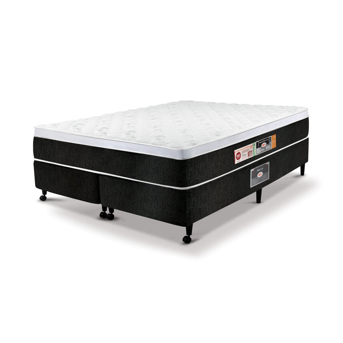 Cama Box King Castor Black E White Air One Face D45 193x203x50 + Box Castor