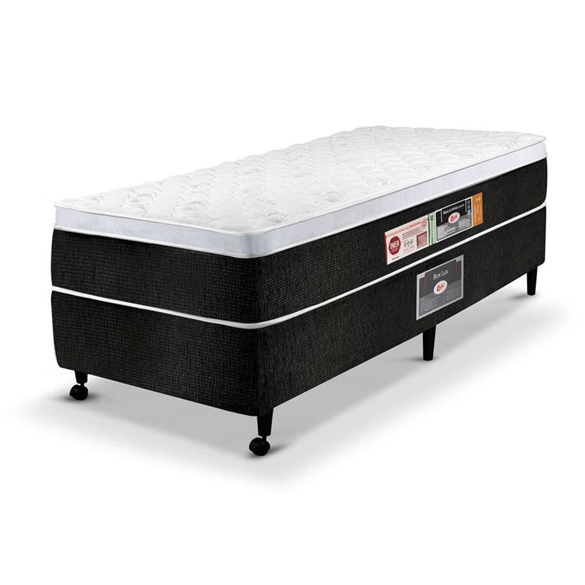 Cama Box Solteiro Castor Black E White Air One Face D45 88x188x50 + Box Castor