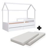 Cama Casinha Montessori Com Colchão Solteiro 2 Gavetas Branco Sorriso Jm Móveis