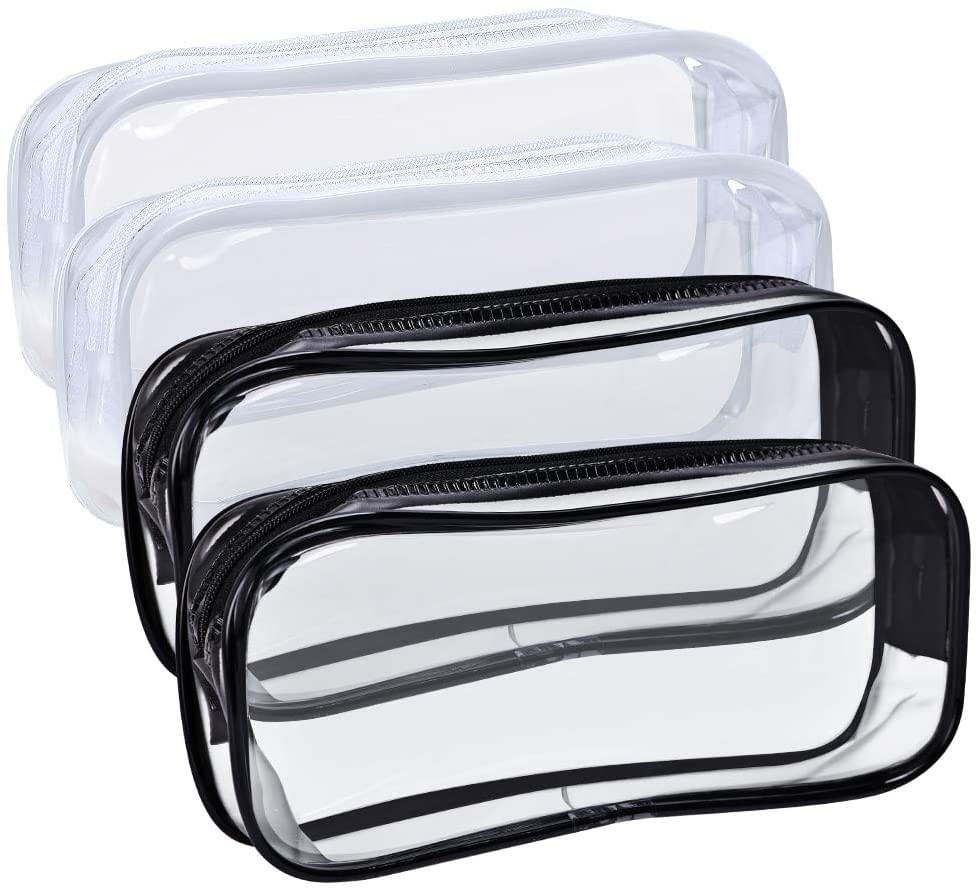 4 Pcs Caixa De Lápis De Pvc Clara Com Zíper, Bolsa De Maquiagem De Saco De Lápis De Grande Capacidade Transparente Portátil Para Papelaria D