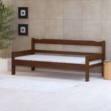 Sofá Cama Solteiro De Madeira Maciça Com Colchão Nemargi Castanho