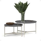 Jogo 2 Mesas Industrial Centro Sala Prisma Mesinhas Mdf Redonda Pequena Pés Ferro Resistente Decoração Casa - Cinza - Rpm