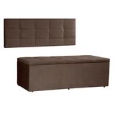 Kit Painel E Calçadeira Baú Casal 1,40m Roma Suede - Pallazio Cor Marrom