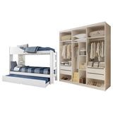 Conjunto Treliche Solteiro Siena E Closet Casal Sem Portas 4 Gavetas Cannes Branco