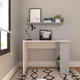 Conjunto De Mesa Com Prateleiras Para Escritório Ou Home Office 90 Cm De Largura Branco/cinza Cristal