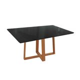 Mesa De Sala Jantar Elma Madeira Maciça C/tampo Madeirado C/ Vidro 90x160cm Carvalho/preto Fosco/vidro Preto - Kappesberg