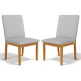 Kit Com 2 Cadeiras Daniela Madeira Maciça Estofada Para Mesa De Jantar Linho Cinza 407