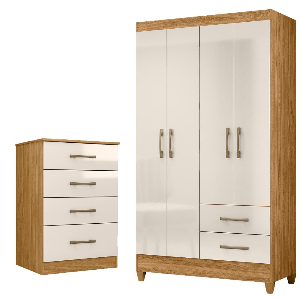 Kit Guarda Roupa Solteiro Chile E Cômoda Ms - Freijó/off White