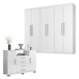 Cômoda 8020 E Guarda Roupa Prime 6000 Branco - Araplac