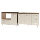 Armário Cozinha Balcão Gabinete De Pia 120 Cm Bruna E Balcão Alana Para Fogão Cooktop 5 Bocas E Forno Savana Off White