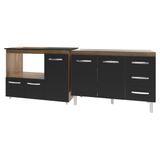 Armário Cozinha Balcão Gabinete De Pia 120 Cm Bruna E Balcão Alana Para Fogão Cooktop 4 Bocas E Forno Savana Preto