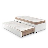 Bicama Box Solteiro Courino Linho Branco 88x188 Com Dois Colchões Molas Ensacadas Berlim Bege Probel