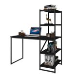 Mesa De Computador Com Estante 5 Prateleiras 130 Cm Aço Preto Fit Art Panta