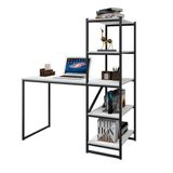 Mesa De Computador Com Estante 5 Prateleiras 130 Cm Aço Preto Branco Fit Art Panta