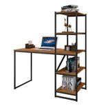 Mesa De Computador Com Estante 5 Prateleiras 130 Cm Aço Preto Canela Rústico Fit Art Panta