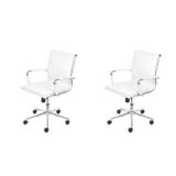 Kit 2 Cadeiras Para Escritorio Diretor Italiano Estofada Em Corino 3304 Branco