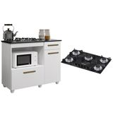 Kit Balcão Para Cooktop Cozinha Kaiki Violeta Branco Com Fogão Cooktop 5 Bocas Ultrachama Preto Mármore