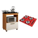 Kit Balcão Para Cooktop Cozinha Kaiki Salvia Nature Off White Com Fogão Cooktop 4 Bocas Ultrachama Vermelho Chamalux