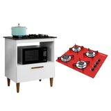 Kit Balcão Para Cooktop Cozinha Kaiki Eliz Branco Com Fogão Cooktop 4 Bocas Ultrachama Vermelho