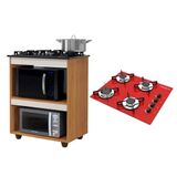 Kit Balcão Para Cooktop Cozinha Kaiki Turim Nature Off White Com Fogão Cooktop 4 Bocas Ultra Chama Vermelho Chamalux