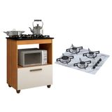 Kit Balcão Para Cooktop Cozinha Kaiki Salvia Nature Off White Com Fogão Cooktop 4 Bocas Ultrachama Branco Mármore Chamalux